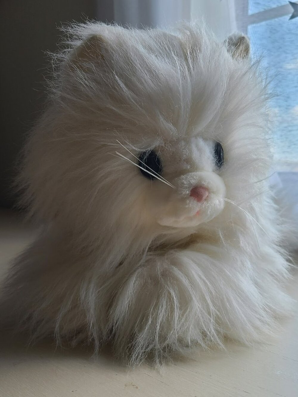 Vintage 1984 Dakin White Persian Cat Plush 18" Long Hair Blue Eyes Korea